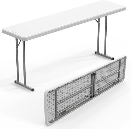 set of 2 VINGLI 6 FT Narrow Folding Table,Premium Quality HDPE Material and Sturdy Metal Frame, Perfect for Buffet, Seminar, Party, Training, Home Work, White
