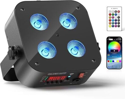 Mini Rechargeable Par Lights, 4 * 18W RGBWA UV 6 in 1 Battery Powered Upights, APP & Wireless DMX Control Stage Lights, Uplighting for Wedding Birthday Party Festival