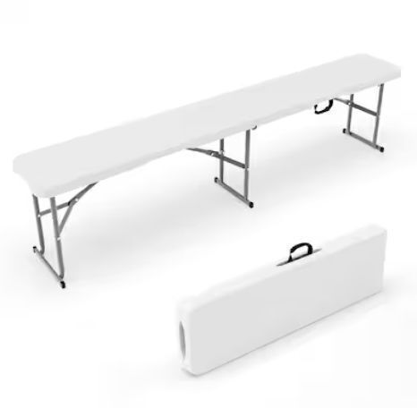 VINGLI 1 Pack 6-ft White Plastic Smooth HDPE Tabletop Folding Bench Portable in Outdoor Multipurpose Entertaining Activities
