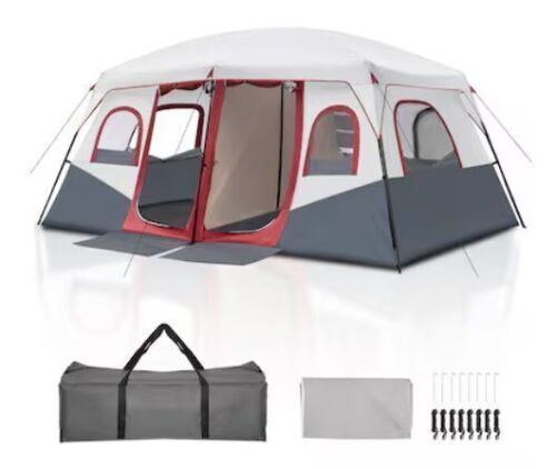 VINGLI 2 Room Large Tent/10 Person Glamping Family Cabin Tents for Camping Gray