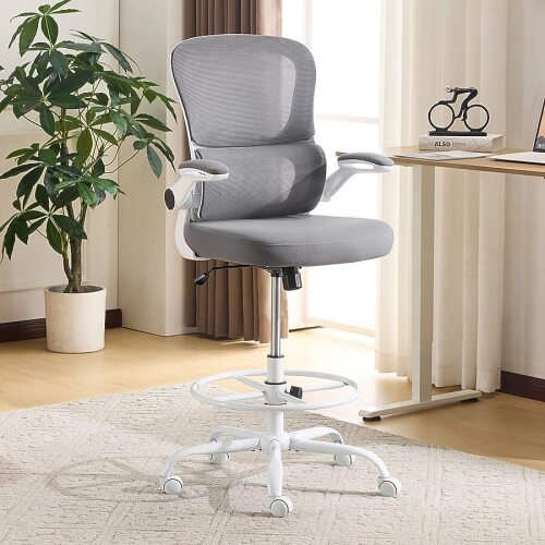 Breathable Mesh Tall Office Chair Drafting Chair With Adjustable Footrest Ring