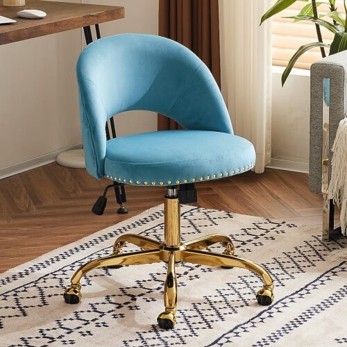 VINGLI Modern Office Chair Velvet with Wheels and Gold Base for Women Girl Kids
