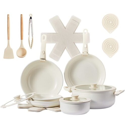 22 Pcs Nonstick Pots and Pans Set Cast Aluminum Cookware Set with Detachable Handles