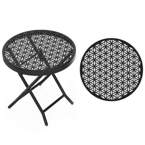 VINGLI 1 Pack Patio Folding Side Table with Everlasting Floral Pattern and Sturdy X-Shaped Metal Frame Ideal for Indoor and Outdoor Balcony Black