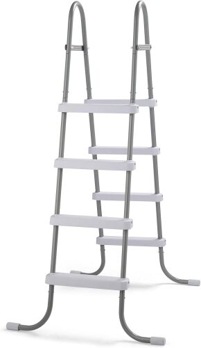 4-Step Swimming Pool Ladder Steel Frame 300lbs Capacity for Indoor Outdoor Above Ground Pools, Double-Sided Pool Stairs - Gray Frame & White Pedals