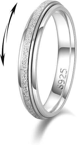 LOFITOR 925 Sterling Silver Fidget Ring for Women Band Anxiety Ring 4mm Silver Thumb Ring Spinner Ring for Men Stress Relief Anti-anxiety Rings