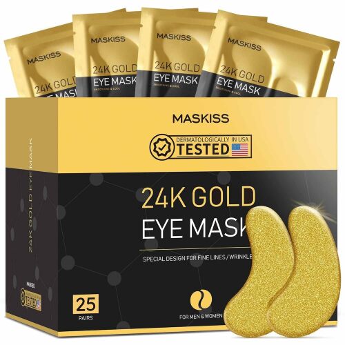 Maskiss 24k Gold Under Eye Patches (25 Pairs), eye mask, Collagen Skin Care Products, Eye Patches for Puffy Eyes, Eye Masks for Dark Circles and Puffiness
