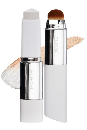 Blanc Cover Cream Stick V White - Korean Color-Changing Foundation Stick with Volufiline - Medium to Full Coverage Dewy Finish Base Makeup - Dual-Ended with Detachable Brush