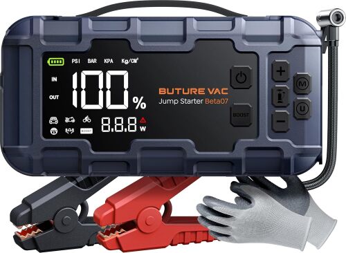 Portable 10-in-1 Car Battery Jump Starter with Air Compressor 8000A 160PSI 45W Charger, Jump Starter Jump Box (All Gas 14L Diesel), Car Battery Jumper Starter Portable Jumper Cables, Gloves, Lights