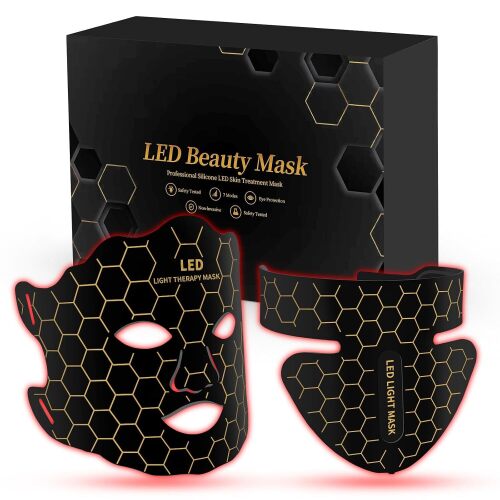 Yahi Red Light Therapy Mask for Face & Neck, 7-in-1 LED Light Therapy Mask with 850nm NIR, Lightweight Portable for Home & Travel, Rechargeable for Anti-Aging, Skin Firming & Revitalizing Glow, Black