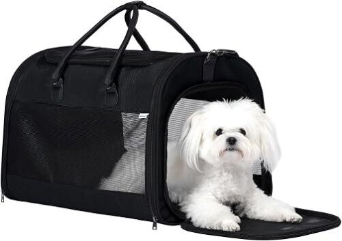 Cat Carrier Soft Sided Large for Pet Dogs up to 15 Lbs, Airline Approved Mesh Pet Travel Bag, Breathable Bite-Resistant Fabric with Removable Washable Mat
