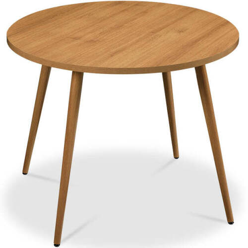 Round Mid-Century Modern 35.5in Dining Table, Dinette for Home or Kitchen w/Wood Finish Steel Legs