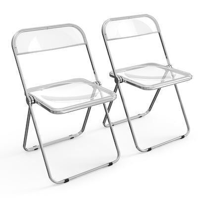 VINGLI 2-Pcs Acrylic Folding Chairs Weight Capacity 350 lbs Transparent