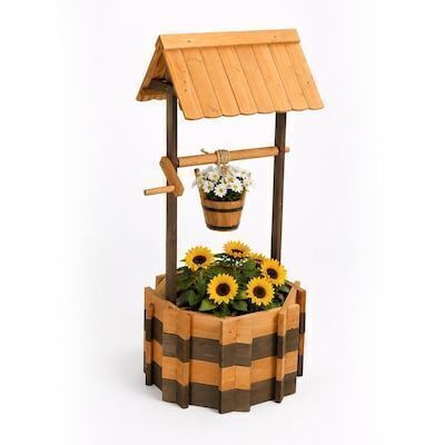 VINGLI 22-in W Wooden Wishing Well with 2 Reinforced Rods Height Adjustable Hanging Bucket
