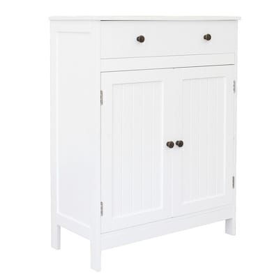 White Freestanding Bathroom Cabinet with 2-Door and 1-Drawer