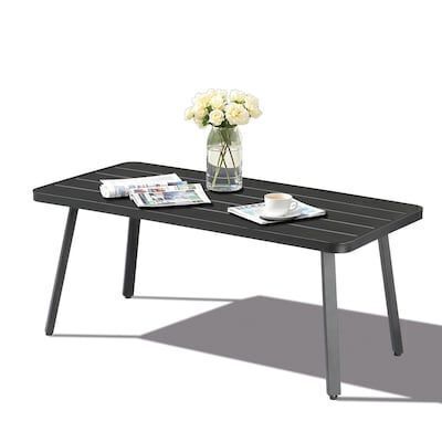 VINGLI Weather Resistant Rectangle Outdoor Patio Coffee Table Black 18-in W x 35.4-in L