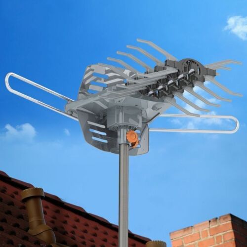 HDTV Motorized Remote Outdoor Amplified Antenna 360-Degree UHF/VHF 150 Miles Dovetail Guide without Stand