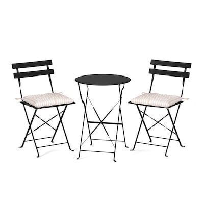 VINGLI 3-Piece Steel Bistro Set with Premium Steel Frame and Comfortable Cushions Black