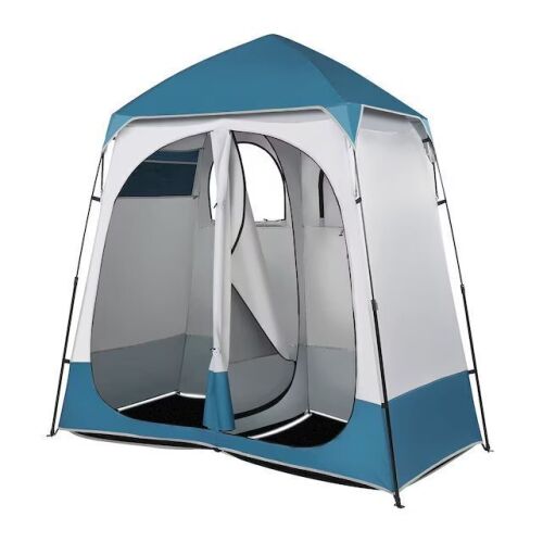 VINGLI 7.5ft Pop Up 2-Room Shower Tent with Mesh Floor and Carrying Bag Blue