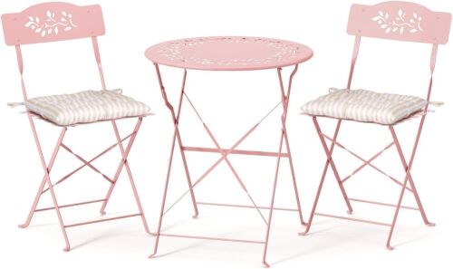 3-Piece Bistro Set with Olive Leaf Cutout Design and Comfortable Cushions - Broken Plastic Foot Pad