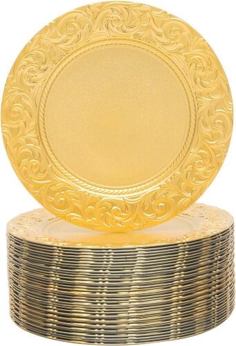 100 Pcs Gold 13 Inch Round Plastic Charger Plates