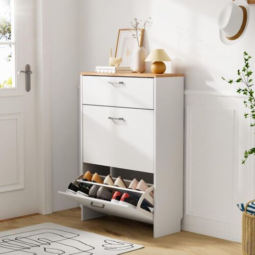 VINGLI Shoe Cabinet Storage Ultra Slim with 2 Flip &1 Drop-Down Drawers, 24.8" W