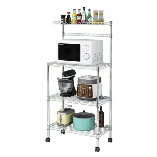 4 Tier Baker's Rack with Storage Shelves, Silver Finish