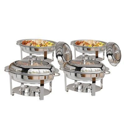 ROVSUN 4-Pcs Oval Stainless Steel Chafing Dishes 6 Quart with Glass Lid