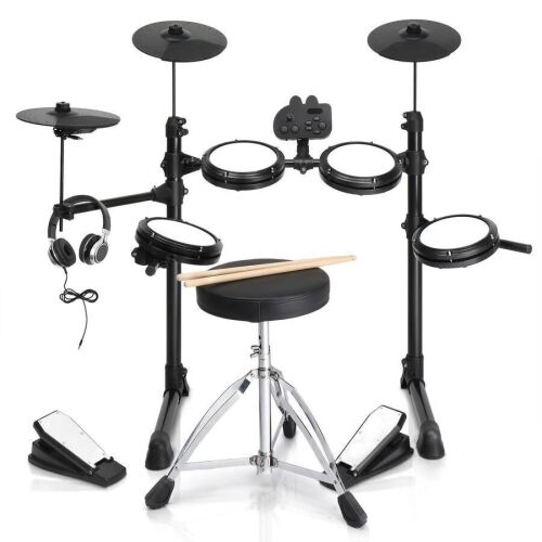 Electronic Drum Set for Beginner with 4 x 7in Drum Pads, 3x 10in Cymbals, 150 Sounds, Drum Module, Headphones, Drumstick