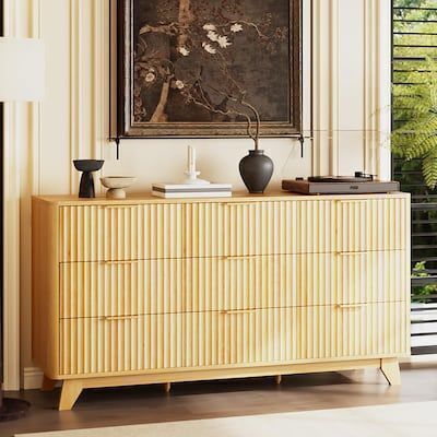 VINGLI 30W x 57H Fluted Wide Modern Dresser with Metal Handles