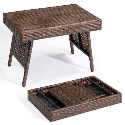VINGLI 23.6W x 15.7H Outdoor Folding Rattan Side Table
