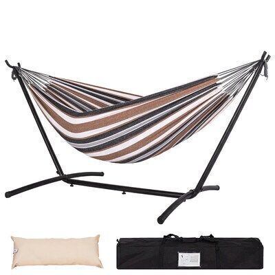 AURA OUTDOOR Double Hammock with Space Saving Steel Stand