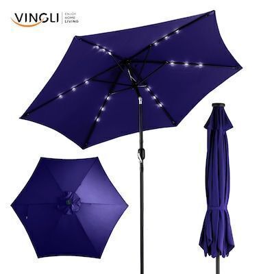 VINGLI 9FT x 8FT Patio Umbrella with Solar Lights Push Button Tilt and Crank