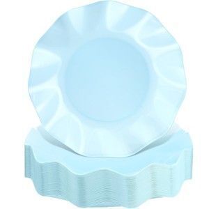 8" Light Blue Scalloped Disposable Plates, 25pc
