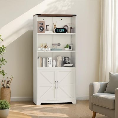 VINGLI 31-in W 70-in H 6-Tier Bookcase Farmhouse Metal Storage Cabinet with Doors and Adjustable Shelves