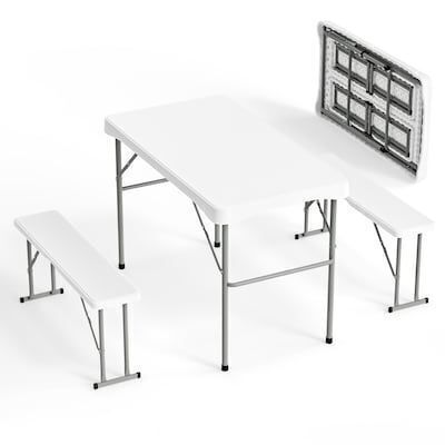 VINGLI 3.5 Feet Camping Table Chair Set with 2 Benches