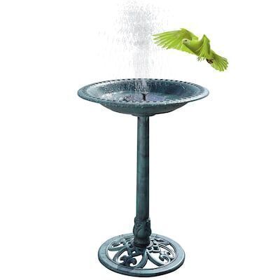 VINGLI 28-in H Antique Green Resin Birdbath with Solar Fountain