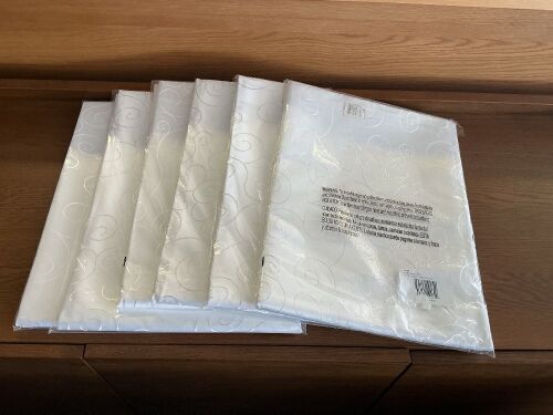 Round White Solid Scroll Tablecloth, Lot of 6
