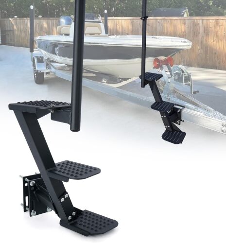 Boat Trailer Steps, Heavy Duty Trailer Tongue Steps with Handle, Universal Fit for 3" x 3", 4" x 4" & 3" x 5" (3 Step, Textured Tread) | Non-Slip Surface, 450Lbs Capacity