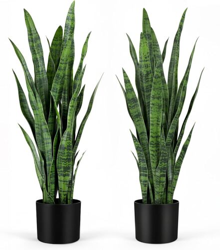 2-Pack Artificial Snake Plant - Thick Lifelike Leaves, Faux Silk Sansevieria for Indoor Home & Garden Decor, 35in Potted Fake Mother-in-Law's Tongue Plants, Green