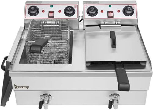 3400W Countertop Deep Fryer, 23.6L Electric Double Tanks Deep Fryer with Baskets for Turkey French Fries, Stainless Steel Oil Fryer Commercial Deep Fat Fryer for Restaurant Home Kitchen