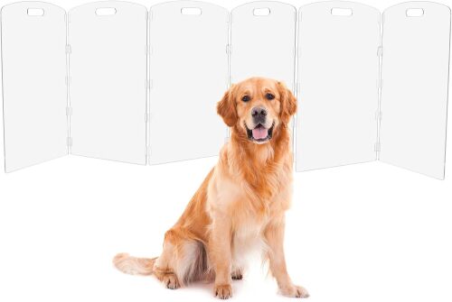 Feoyoho Acrylic Pet Gate Freestanding Foldable - Clear Dog Cat Gate for Doorways Stairs House - No-Drill Indoor Barrier Fence (32" Height-6 Panels)