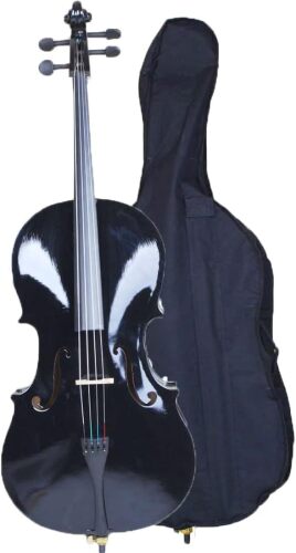 Vasitelan Full-Size Cello, Beginner Cello 4/4, Acoustic Cello Kit with Portable Bag, Bow, Bridge, Rosin, String Musical Instruments (Black)