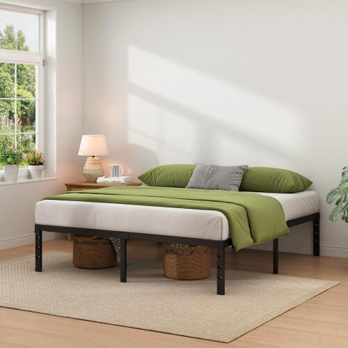 NEW JETO Metal Bed Frame, King Size Bed Frame with Storage Space, Heavy Duty Sturdy Mattress Foundation, Easy Assembly, No Box Spring Needed, 14 Inch