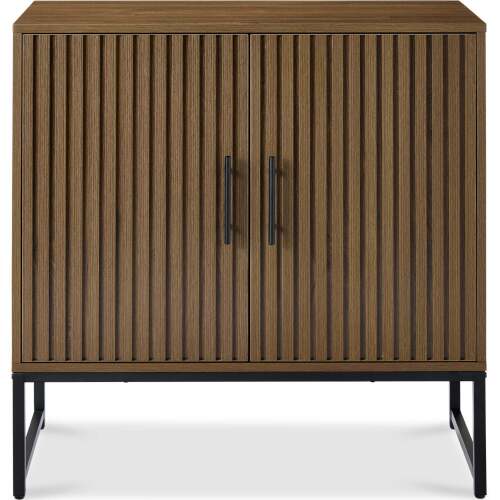 2-Door Slatted Storage Cabinet Accent Furniture w/ Foot Pads