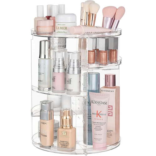 360 Rotating Makeup Organizer Adjustable Carousel Large Capacity Revolving Perfume Organizer Skincare Organizers Cosmetic Storage Spinning Holder for Vanity, Clear