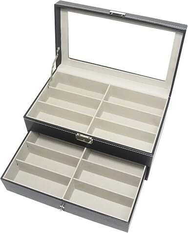12 Slot Eyeglasses Glasses Sunglass Storage Box Eyewear Sunglasses Organizer Collector Display Case Lockable with Drawer