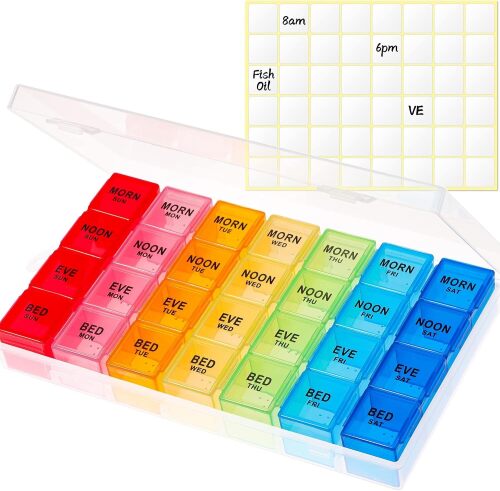 Pill Organizer, Large Medicine Pill Organizer Box, Weekly Pill Case Container,4 Times a Day Pill Holder 7 Day, for Vitamin Travel Work, 4-Pack
