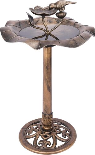 Bird Baths for Outdoors, Polyresin Birdbaths Lightweight Antique Outdoor Garden Bird Bath Copper
