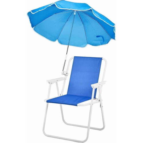 LiteHaven Beach Chair with Umbrella Outdoor Folding Chair High Strength Cleanable Fabric Lightweight and Waterproof for Sand Camping Lawn Concert Travel Festival Blue,Heavy Duty Supports 220lbs